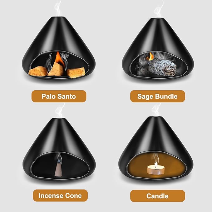 EEEKit Chiminea Clay Incense Dish, Palo Santo Holder Incense Burner with Chiminea, Sage and Palo Santo Stick Burn for Meditation Yoga