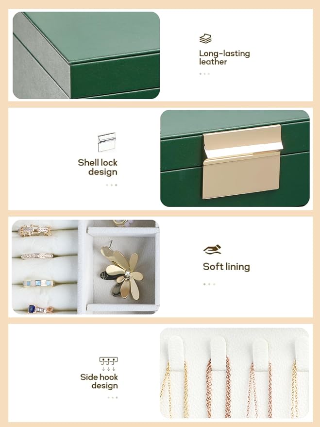 BOOVO Jewelry Boxes for Women, White and Black 6 Layer Large Jewelry Box for Necklace, Bracelet, Earrings, Rings Storage, Jewelry holder Organizer for Girls Gift (Green, 5 Layer)