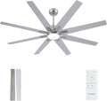 Newday 62 inch Brushed Nickel Ceiling Fan with Light & Remote, Indoor/Outdoor 8-Blade Fan, 6-Speed Silent Reversible DC Motor, 3CCT LED, Timer, 2 Downrods for Living Room/Patio