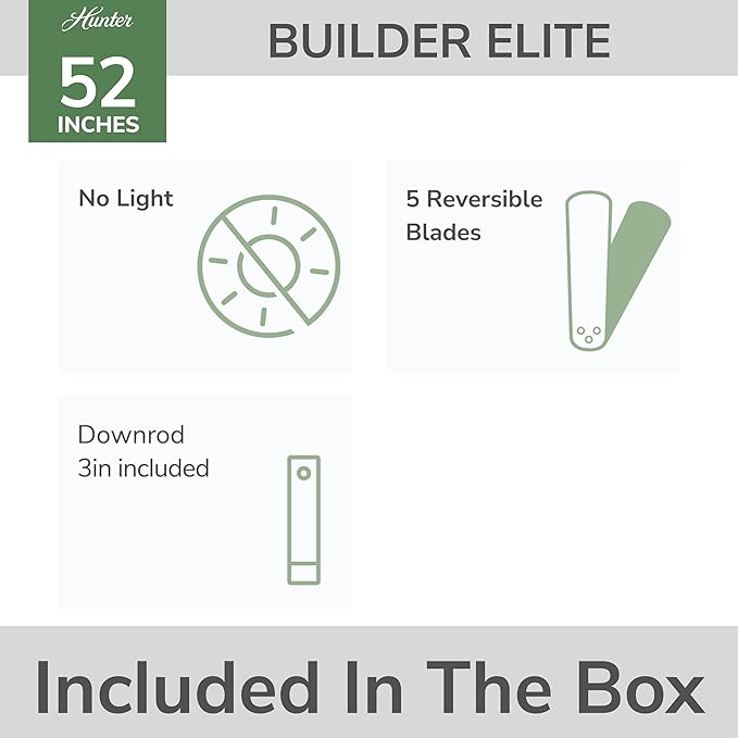 Hunter Builder Elite, Indoor, Ceiling Fan, 52 inch, Brushed Nickel
