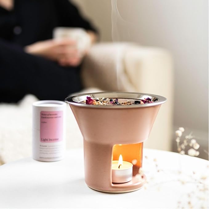 Soul Space Non Toxic Incense Holder/Burner & Incense Blends Starter Bundle| Scent Not Smoke: Zero Ash, Pure Aroma, Low-Smoke - Perfect for Heating Natural and Organic Incense | Color: Blush