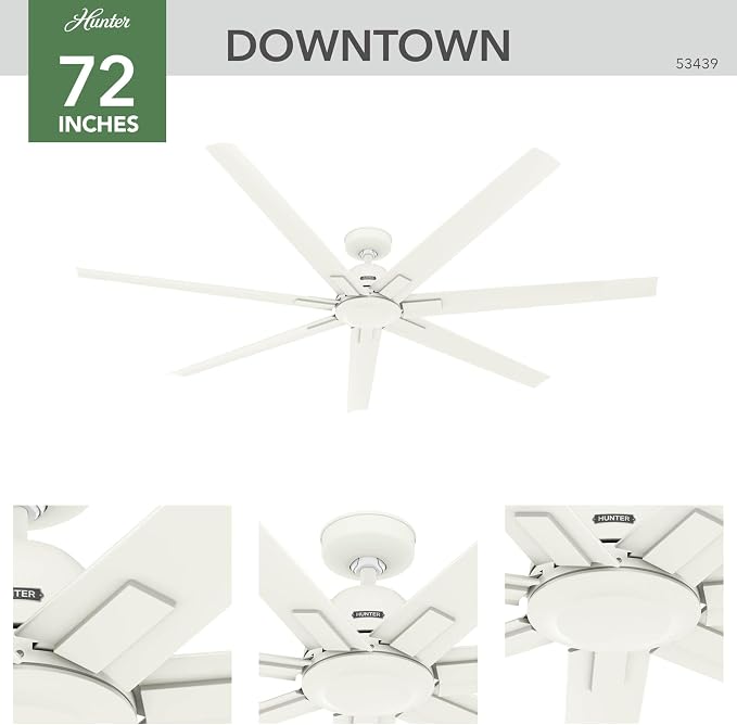 Hunter Downtown Indoor/Outdoor Ceiling Fan, Wall Control (Matte White, 72 inch)