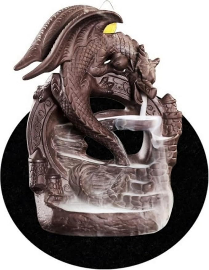 Pterosaur Dragon Backflow Incense Burner Set | Handcrafted Waterfall Smoke Effect with 10 Cones & Mat | Mythical Decor for Gamers, Dinosaur Collector Figurine & Home Altar Centerpiece