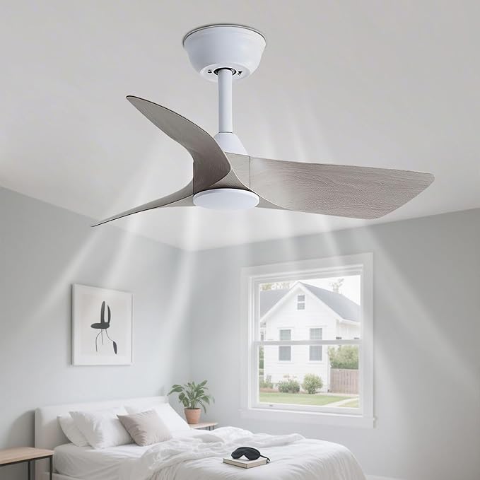 30 Inch Small Ceiling Fan No Light with Remote, White Gray Blades | 30 inch small ceiling fans without light. 6 speeds reversible DC motor timer for bedroom kitchen small room covered patio