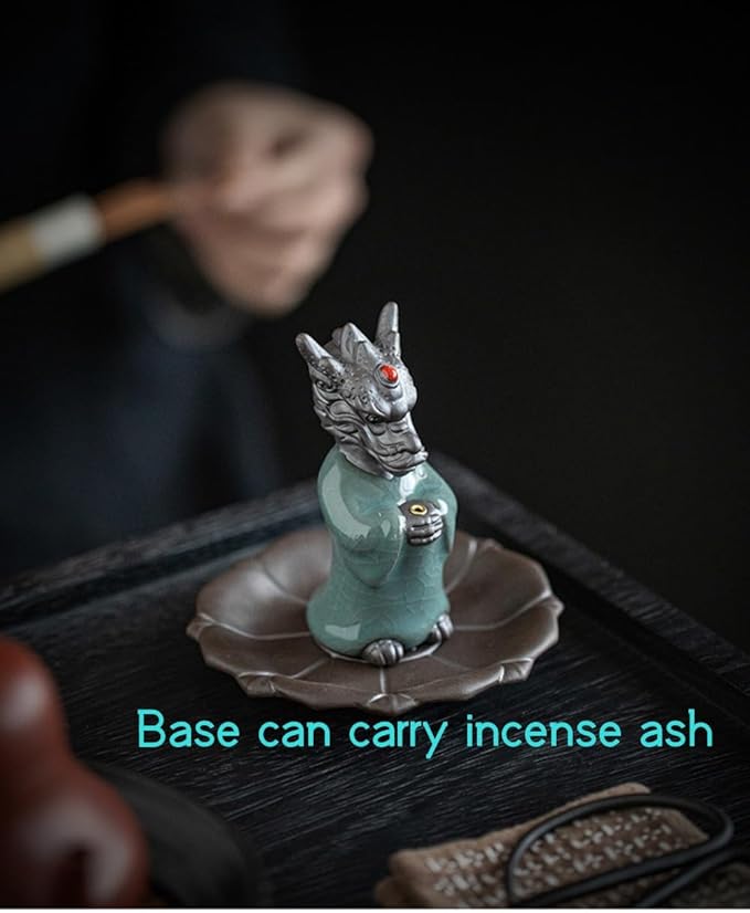 Lucky Dragon Incense Holder with 30 Incense Sticks, Handmade Incense Stick Burner, Lotus Flower Base, Elegant Home Office Decoration Accessories