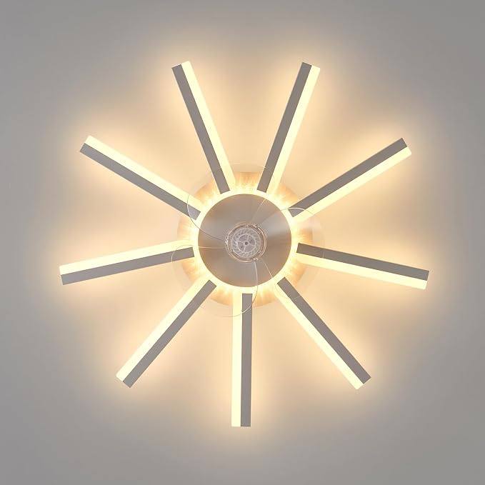 Modern LED Ceiling Fan with Light, 30" Low Profile Flush Mount Ceiling Fan with Remote & APP Control, Dimmable Smart Fandelier with 6 Speeds for Bedroom Living Room Dining Room (White)