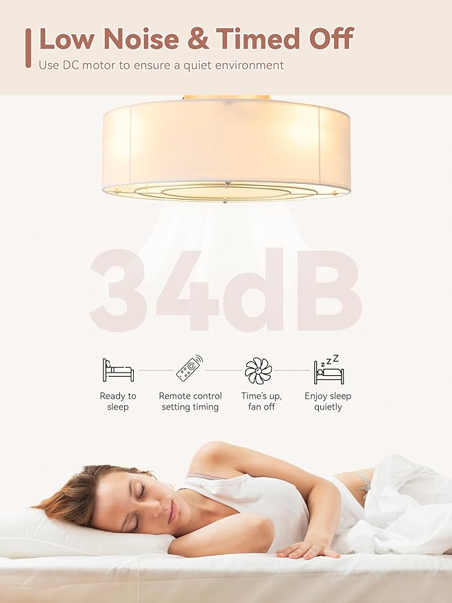 Low Profile Ceiling Fans with Lights, 20" Boho Rattan Ceiling Fan with Light Flush Mount and Remote Control, Drum Caged with 6 Speeds for Bedroom, Nursery, Living Room
