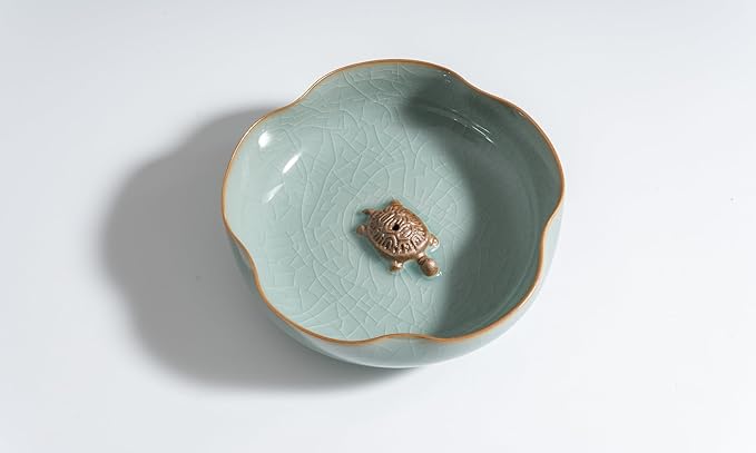 Five-piece Handmade Blue Porcelain Incense Burner Gift Set, Featuring a Design of a Turtle and Flowers, Used as a dust Collector for Meditation, Yoga and Zen Home Decoration.