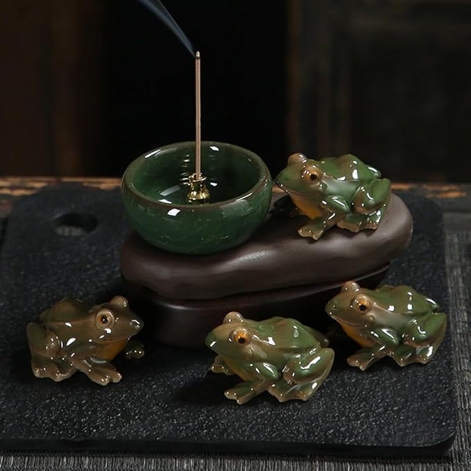 Frog Incense Holder, Ceramic Incense Cone Holder & Incense Holder for Sticks, Handmade Cone Incense Burner, Frog Figurine,Funny Frogs Ornament, Aromatherapy, Yoga & Meditation Zen Decor (Style B)