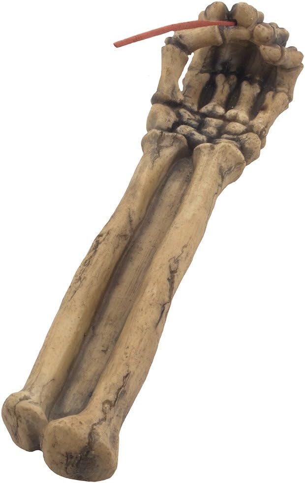 Home 'n Gifts Spooky Skeleton Hand and Arm Incense Stick Holder Display Stand Figurine for Scary Halloween Decorations or Gothic Art & Decorative Home Decor Aromatherapy Incense Burners, Multicolor