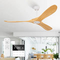 60 Inch Natural Wood White Ceiling Fan No Light,Propeller Outdoor Ceiling Fans Without Lights with Wall Switch and Remote Control,Quiet DC Motor,3 Blades Ceiling Fan for Patios,Pavilion