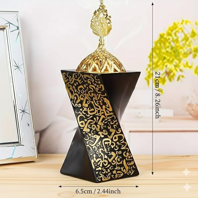 Resin Incense Burner Bakhoor Incense Burner Charcoal Incense Burner Yoga Spa Aromatherapy Office Home Decor Black (8.26 inch / 21 cm Height)