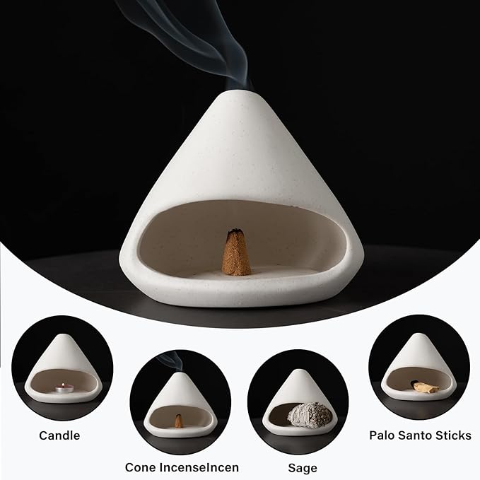 MOUGIGI Palo Santo Burner- Mini Zongzi ceramics chiminea for sage/sticks/sone, ceramics Incense Holder with ash catcher, aromatic meditation gifts for women anxiety relief, ceramic copalera home decor