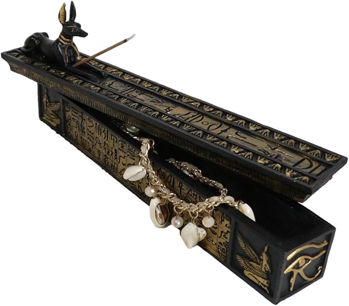 Ebros Gift Egyptian God of The Dead Anubis Jackal Dog Incense Burner and Storage Box Holder Sculpture Home Fragrance Accessory Egypt God of Afterlife and Mummification Usher of The Dead Figurine