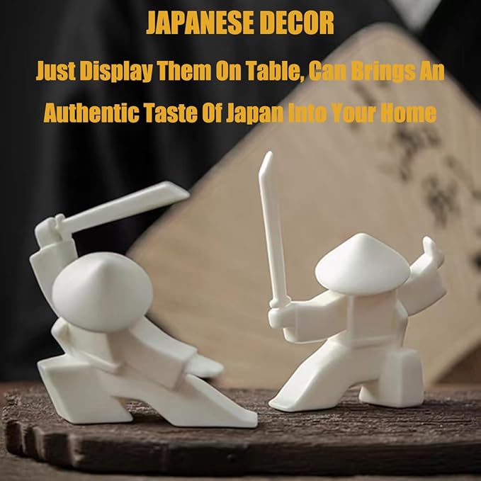 EAEMDY Samurai Figure Figurine Japanese Warrior Statue Decor for Table Room, Incense Holder for Stick Burner Incense Stick Holder, Kongfu Tea Pet Decoration (3. White A+B+C)