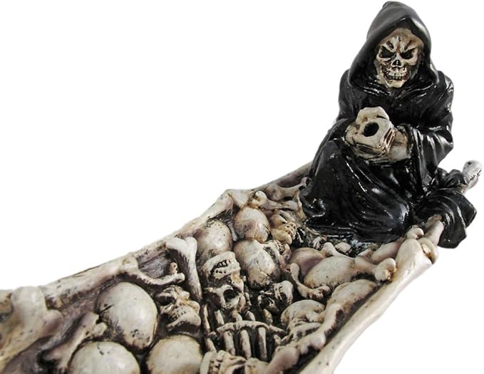 DWK Grim Reaper Skull Boat Decorative Incense Holder | Grim Reaper Decoration Large Incense Burner | Skull Decor Gothic Bookshelf | Reaper Figurines - 10L