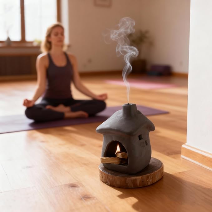 Mougigi House Palo Santo Burner - Mini Ceramic Chiminea Holder with Stable Base | Perfect for Burning Sage, Incense Cones & Essential for Zen Altars, Meditation, Yoga, Home Decor & Thoughtful Gifts.