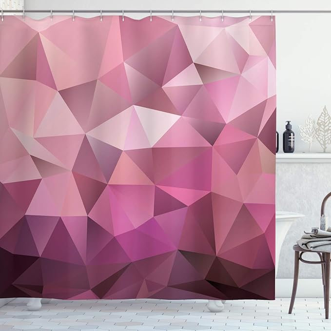 Ambesonne Abstract Shower Curtain, Triangle Style Entertainment Geometric Shapes Monochromic Illustration, Cloth Fabric Bathroom Decor Set with Hooks, 69" W x 84" L, Rose Dried Rose Pink