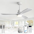 Sofucor 52 Inch Smart Ceiling Fans with Lights for APP/Remote/Voice Control | Downrod Mount, White Wood Blade,1/4/8 H Timer, 3CCT Dimmable 6 Speed, Quiet DC Motor, Outdoor Bedroom/Living Room/Patio