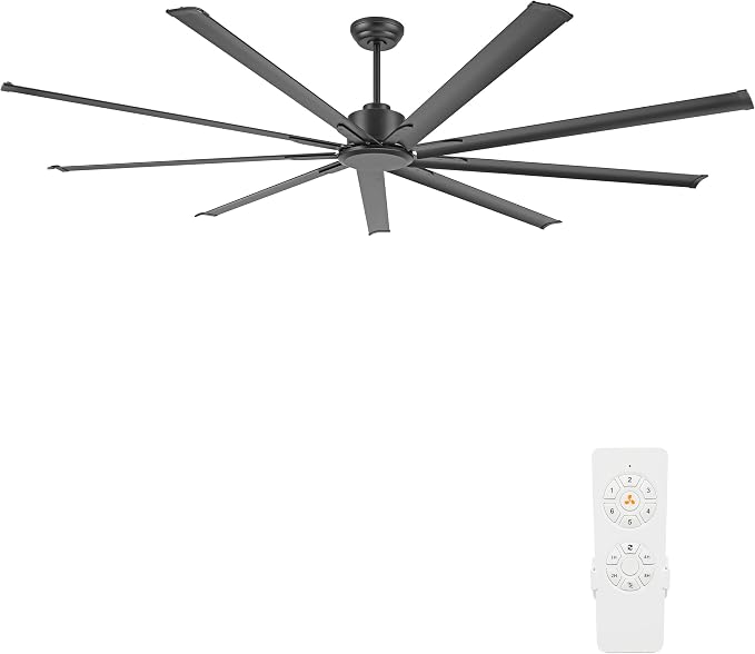 WINGBO Black Industrial Ceiling Fan No Light 96", 9 Aluminum Blades, 6 Speed Remote Control, Reversible DC Motor, for Home and Commercial Use, Living Room/Shop/Warehouse