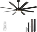 YUHAO 62 Inch Black Ceiling Fan with Light and Remote Control.Noiseless,Dimmable,3CCT,6 Speeds Reversible, DC Ceiling Fans for Indoor or Covered Outdoor Use.ETL Listed