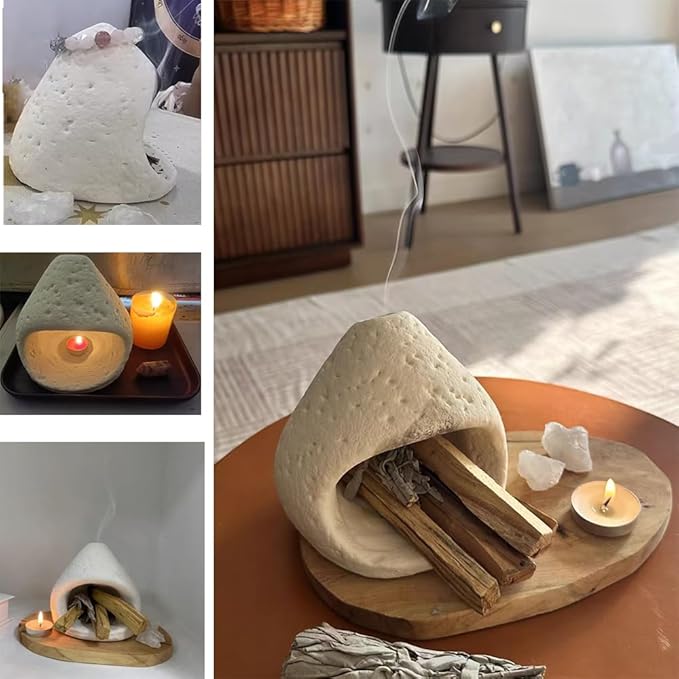 sage and palo Santo Chimney Burner Holder Incense Holder, Cone Burner Mini Chiminea Smudge Palo Santo Holder for Home Cleansing Meditation & Manifestation Gift