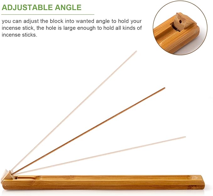 2 Pieces Bamboo Wood Incense Holder for Sticks with Adjustable Angle, Incense Burner with Ash Catcher, 9.8 Inches