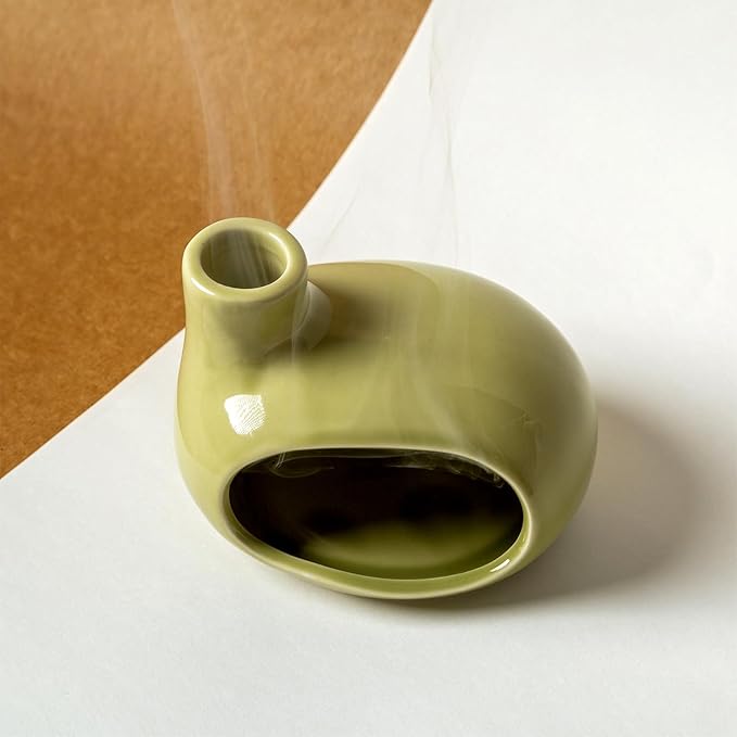 MOUGIGI Palo Santo Holder Burner - Modern Chiminea Incense Dish for Palo Santo Sticks and Cones - Ceramic Meditation Gift with Natural Polished Surface - Perfect for Yoga, Aromatherapy