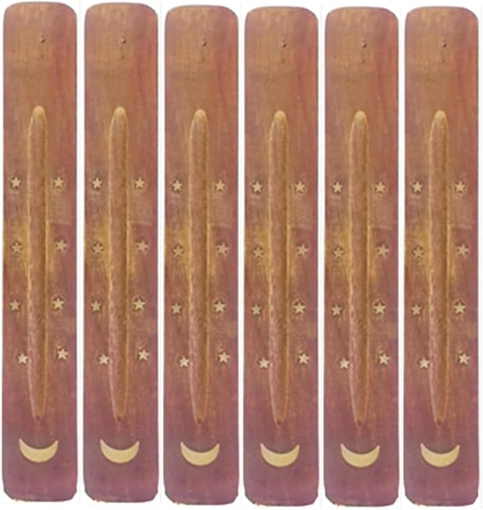 Hosley Set of 6 Wood Incense Holder Moon 10" Long. Ideal Gift for Wedding, Aromatherapy, Zen, Spa, Reiki, Meditation