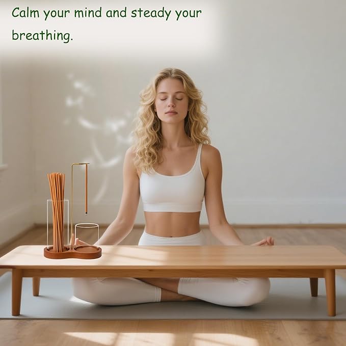Incense Holder, 2 in 1 Insence Stick Holder, Incense Burner Holder with Storage, Incense Holder for Sticks with Removable Glass Ash Catcher for Yoga, Spa, Meditation, Wooden Home Decor