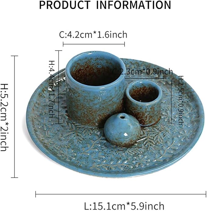 Incense Burner, Sage Palo Santo Candle Sticks Holder for Burning with Ash Catcher Tray, Handmade Ceramic Multi-Use Aromatherapy Tray for Meditation, Yoga, Home Decor (Blue)