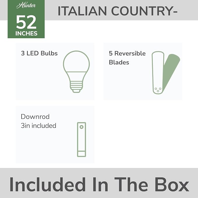 Hunter Italian Countryside, Indoor, Ceiling Fan, 52 inch, P.A. Cocoa