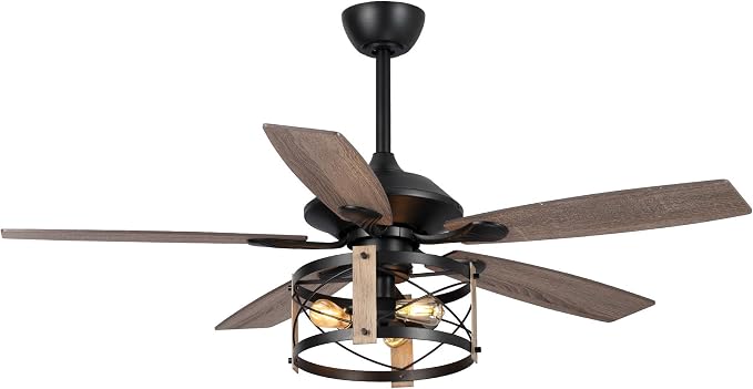 52 Inch Ceiling Fans with Lights & Remote Control, Farmhouse Caged Ceiling Fans 3 Speeds Adjustable, Reversible Motor with Timer Function, Outdoor Ceiling Fan for Living Room, Bedroom