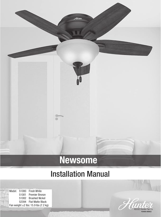 Hunter Newsome, Indoor, Ceiling Fan, with LED Light, 42 inch, Matte Black