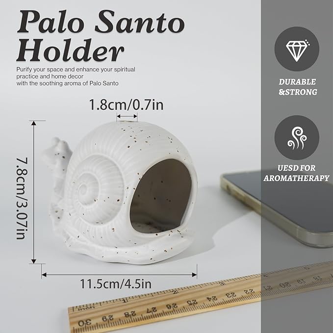 MOUGIGI White Ceramic Snail Palo Santo Holder & Modern Chiminea Incense Burner - Elegant Cone Burner for Palo Santo Sticks & Sage - Perfect for Energy Cleansing, Yoga, Meditation, Zen Decor, Altar
