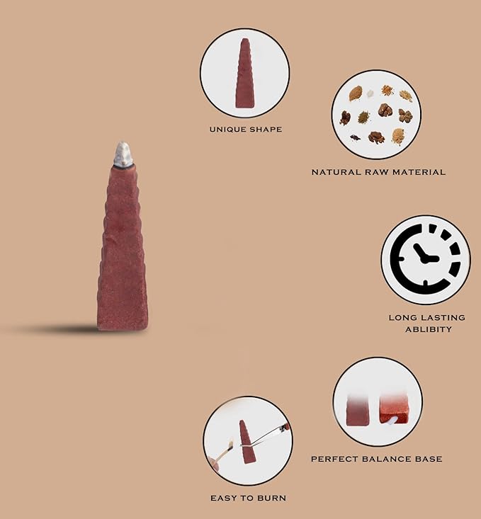 Backflow Natural Incense Waterfall Cones Unique Shape for Backflow Incense for Prayer, Meditation, Relaxation Burner Holder (25 pcs) (Rose, Step Pyramid)