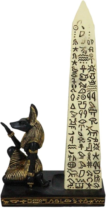 Ebros Gift Egyptian Theme Anubis Jackal Dog Deity Kneeling by Hieroglyphic Obelisk Pillar Incense Burner Sculpture Resin Figurine Home Fragrance Accessory Egypt God of Afterlife and Mummification