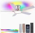 BYKISTOK 52" RGB Ceiling Fan with Light and Remote/App - Flush Mount Ceiling Fan Light with Reversible Mute Motor, RGB Ring, 5 Dual-Sided Blades, Low Profile Ceiling Fans for Indoor, Party