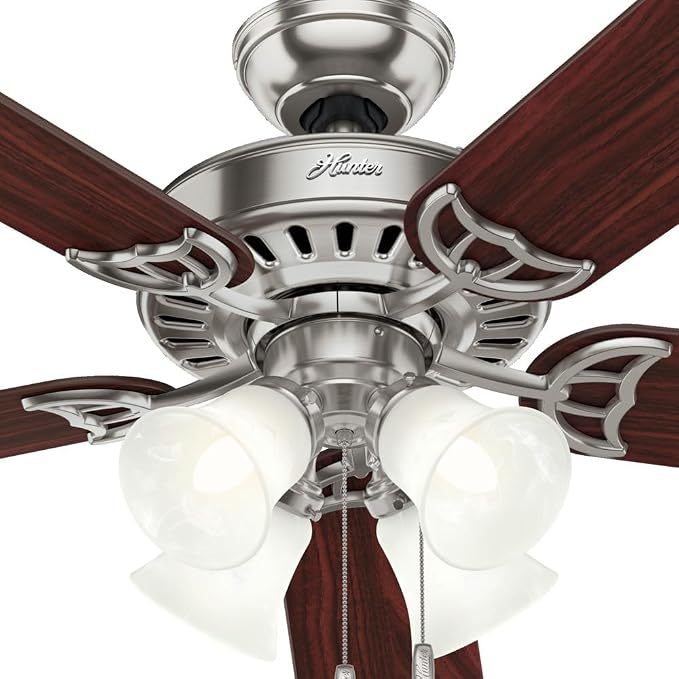 Hunter Studio Series, Indoor, Ceiling Fan, Quiet, 52 inch, Brushed Nickel | with LED Lights and Pull Chain, Standard Mount, 5 Blades, For Bedroom, Living Room, Kitchen, 53064