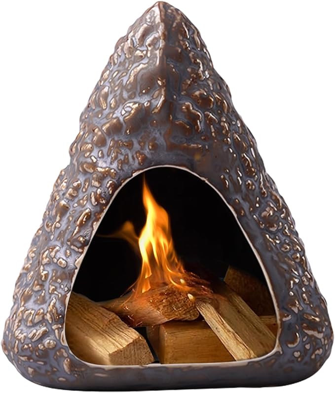 SAIBI Handmade Palo Santo Holder & Incense Cone Burner, Elegant Sage Smudging Accessory for Spiritual Rituals, Energy Cleansing, Meditation, Yoga & Aromatherapy, Thoughtful Gift (Triangular Volcano)