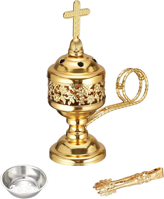 Decorative Palm Tree Incense Burner, Gold Metal Design (Gold-F008)