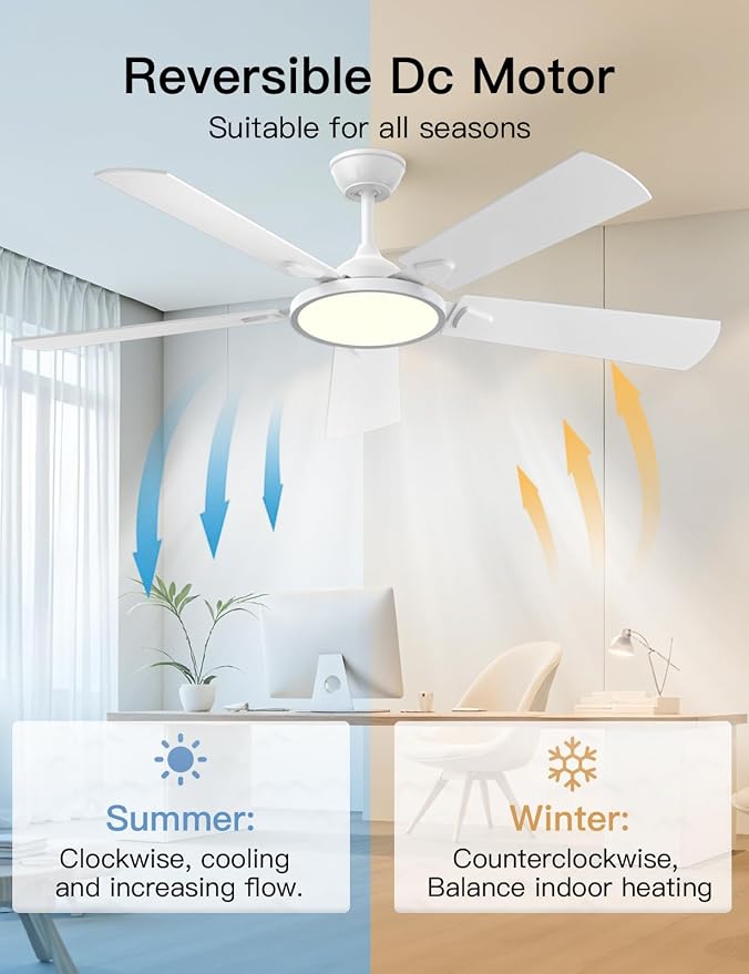 OJX Ceiling Fans with Lights, 52 inch Ceiling fan with Light and Remote/APP Control, 3CCT, Quiet DC Reversible, Dimmable, Modern Black Ceiling Fa for Bedroom, Living Room, Kitchen, Indoor/Outdoor Use