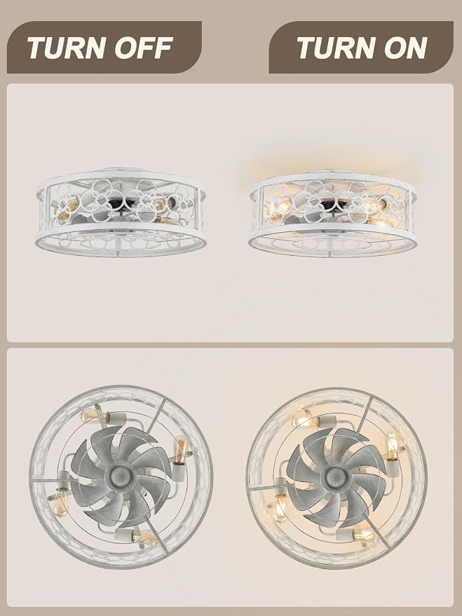 Caged Ceiling Fan with Lights and Remote 19.5" Flush Mount Ceiling Fan with Lights Bladeless Ceiling Fan with 3 Timing for Bedroom, Dining Room Living Room