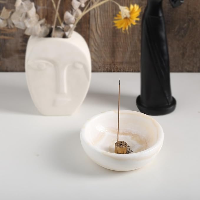 Koville Turkish Natural Marble Incense Holder, 5inch Incense Holders for Sticks, Sturdy Incense Burner Ash Catcher, Ideal for Meditation, Relaxing, Easy to Clean