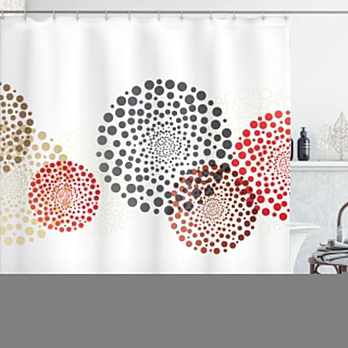 Ambesonne Abstract Shower Curtain, Modern and Cool Design of Contemporary Dots and Circled Design Geometric Concept Artwork Print, Cloth Fabric Bathroom Decor Set with Hooks, 69" W x 84" L, Red Grey
