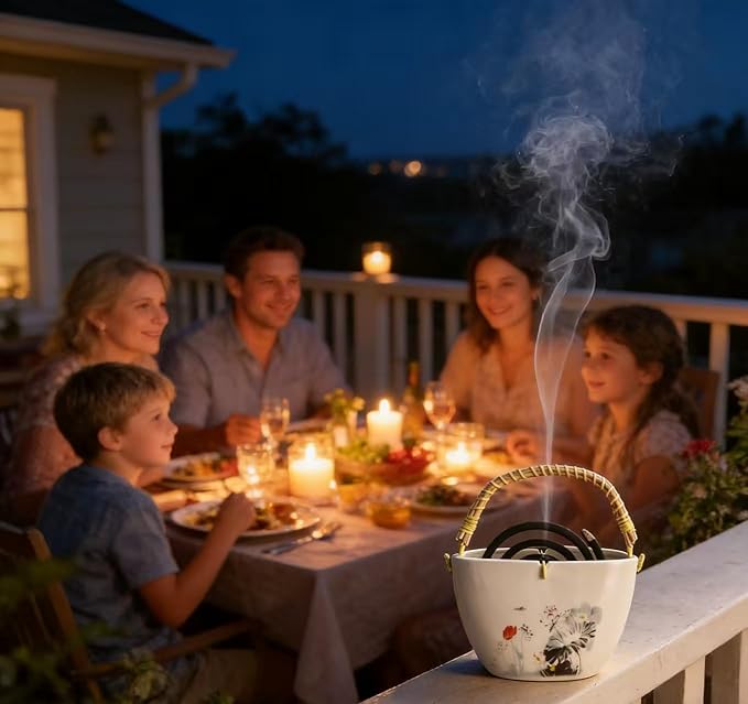 Ceramic Mosquito Coil Holder, Basket Design for Indoor Use, Decorative Incense Burner for Bedroom, Tea Room, Study Room
