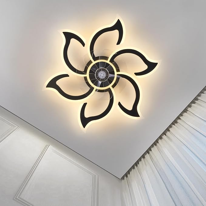 35" Black Modern Ceiling Fan with Light Remote Control, 3 Light Color 6 Speeds Samll Low Profile Ceiling Fan for Bedroom Kitchen
