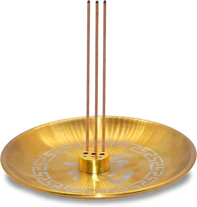 2 in 1 Incense Burner Tray with 9 Holes Stand Base, 4.72 inch Brass Incense Holder for Incense Sticks/Cones, Incense, Brass Ash Catcher for Meditation Yoga Roomr,Home Fragrance Decoration