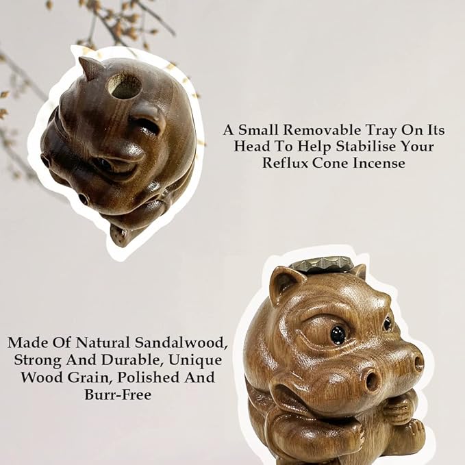 Wooden Hippo-shaped Incense Burner - Sandal Wood - Backflow Incense Holder - Desktop Ornament for Home Decoration