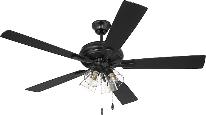 Craftmade 52" Eos 4 Light Ceiling Fan in Flat Black Finish with Reversible Flat Black/Greywood Blades